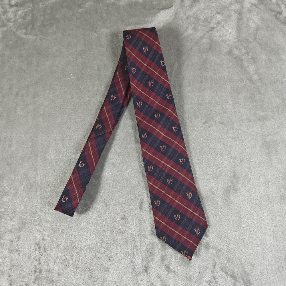 Vintage Lands End Tie Mens Red Blue Charter‎ Collection Wool Silk French Horn